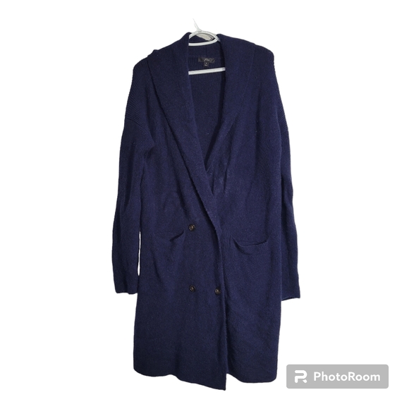 J. Crew Navy Long Double-Breasted Cardigan Sweater size S - Picture 5 of 13